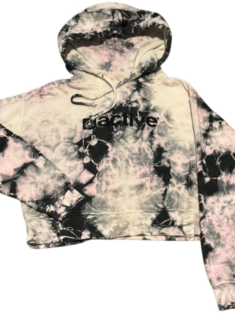 Active Ride Shop Tie Dye Cropped Hoodie M Pink Black Streetwear Y2K Style